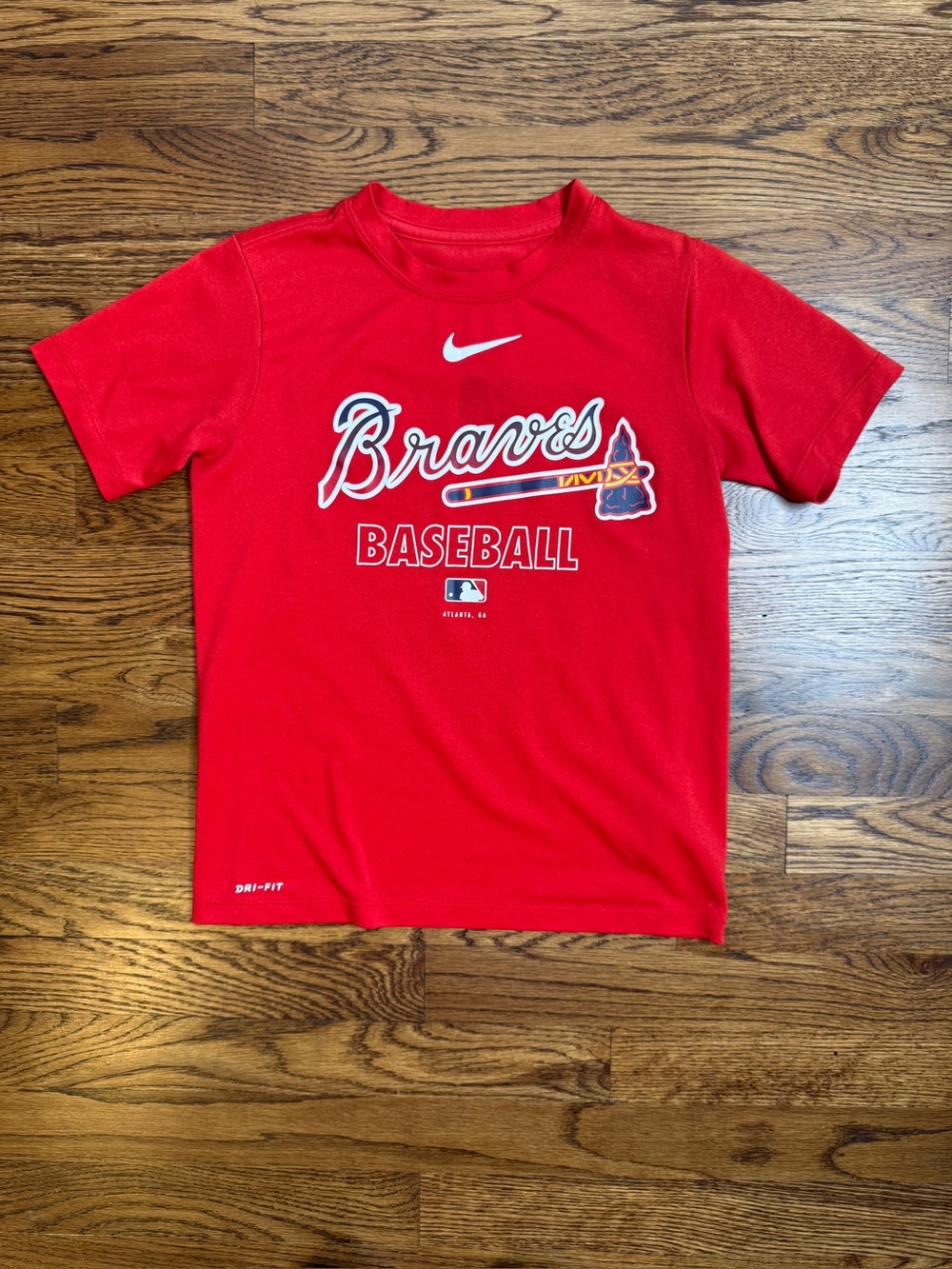 Nike Boys DRI-FIT Red MLB Atlanta Braves Baseball Tee Size Small 8-9